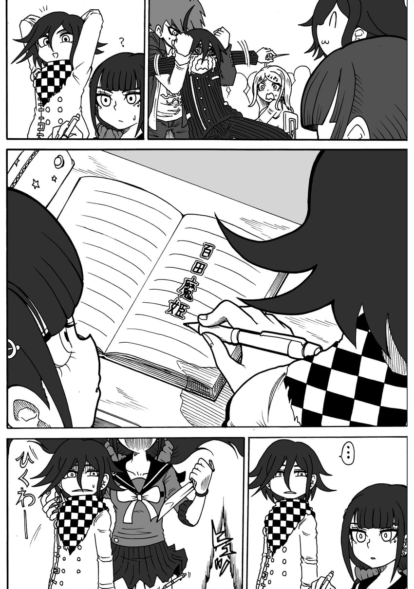 oma kokichi, saihara shuichi, akamatsu kaede, harukawa maki, and momota kaito (danganronpa and 1 more) drawn by jan1214