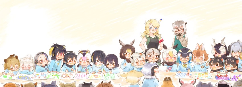 serval, common raccoon, fennec, shoebill, northern white-faced owl, and 27 more (kemono friends and 1 more) drawn by moeki_(moeki0329)