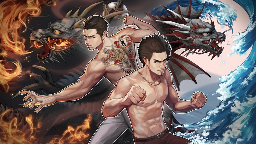 kiryu kazuma and kasuga ichiban (ryuu ga gotoku and 2 more) drawn by syu_uban