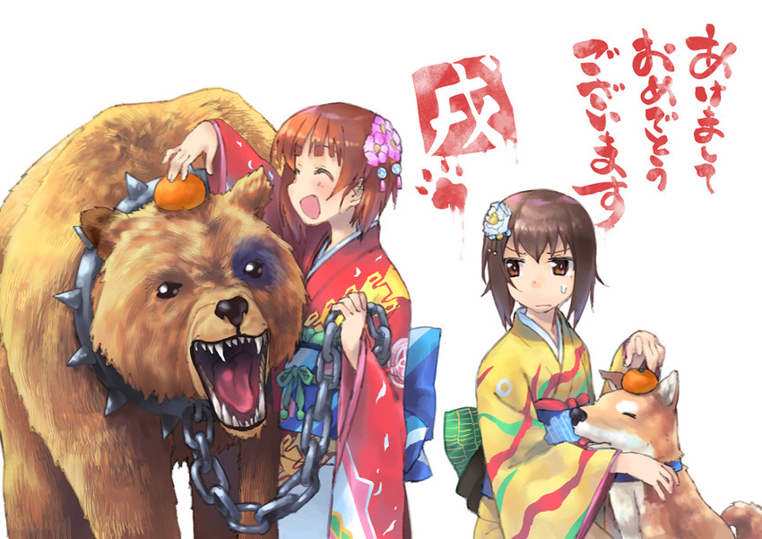 nishizumi miho, nishizumi maho, boko, and nishizumi family dog (girls und panzer) drawn by temurei_(vovovov)