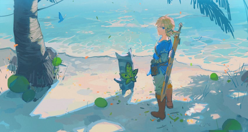 link and korok (the legend of zelda and 1 more) drawn by ciloranko