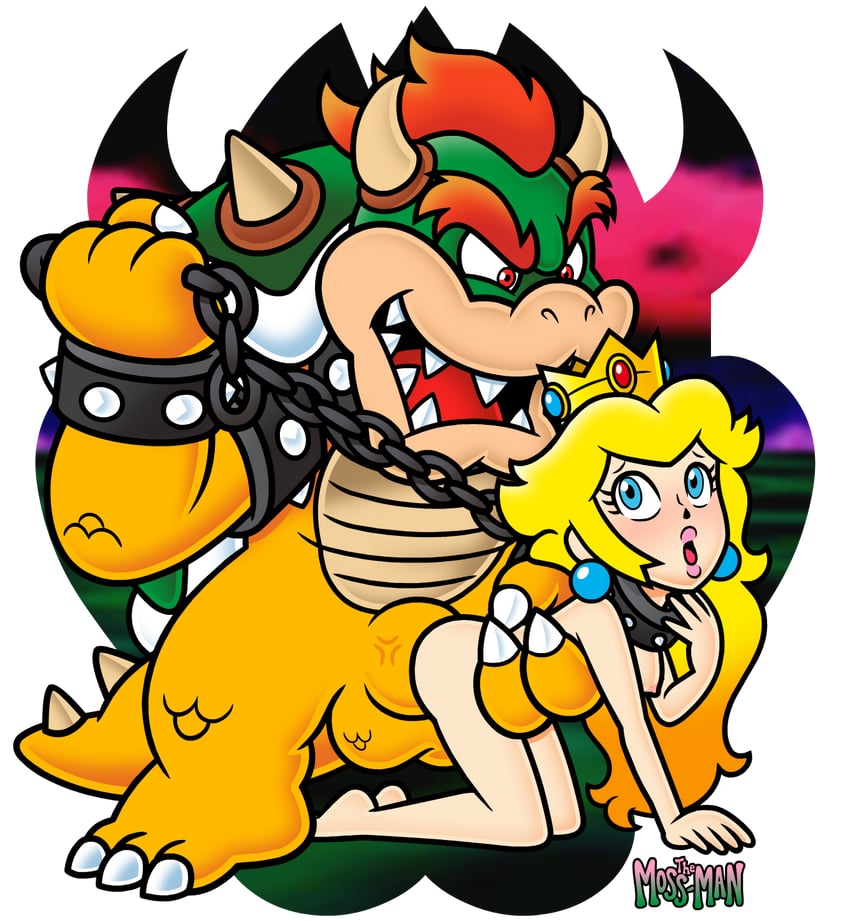 princess peach and bowser (mario) drawn by the_moss-man