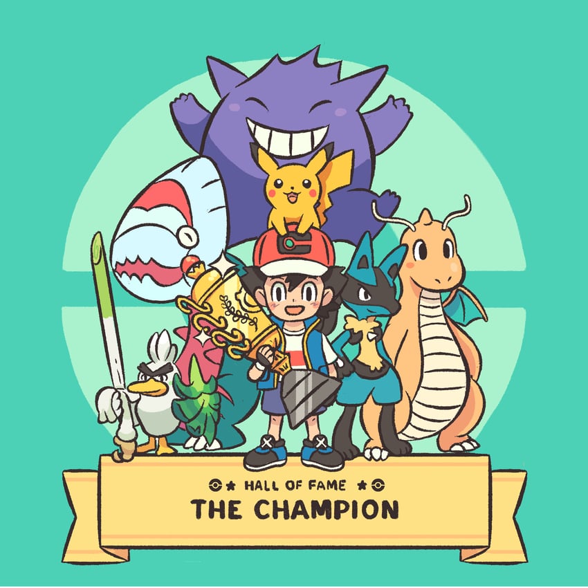pikachu, ash ketchum, lucario, gengar, dragonite, and 2 more (pokemon and 1 more) drawn by eto2d