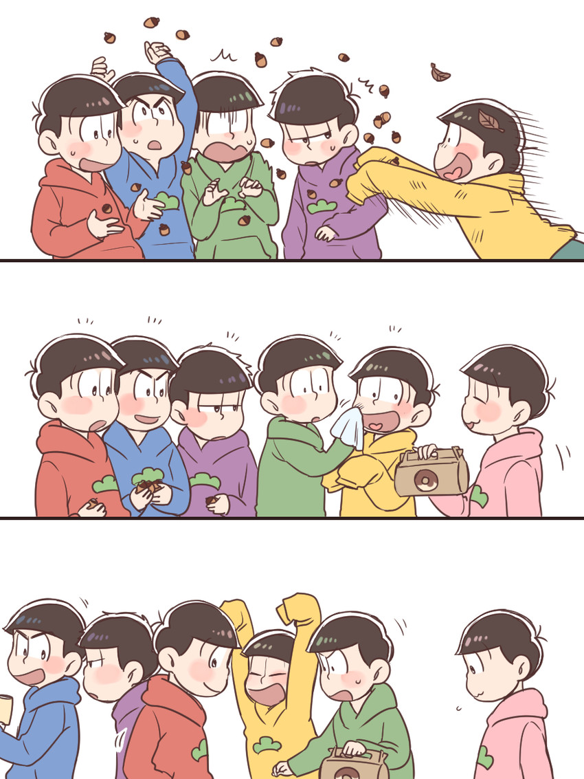 matsuno osomatsu, matsuno karamatsu, matsuno ichimatsu, matsuno jyushimatsu, matsuno choromatsu, and 1 more (osomatsu and 1 more) drawn by atarime