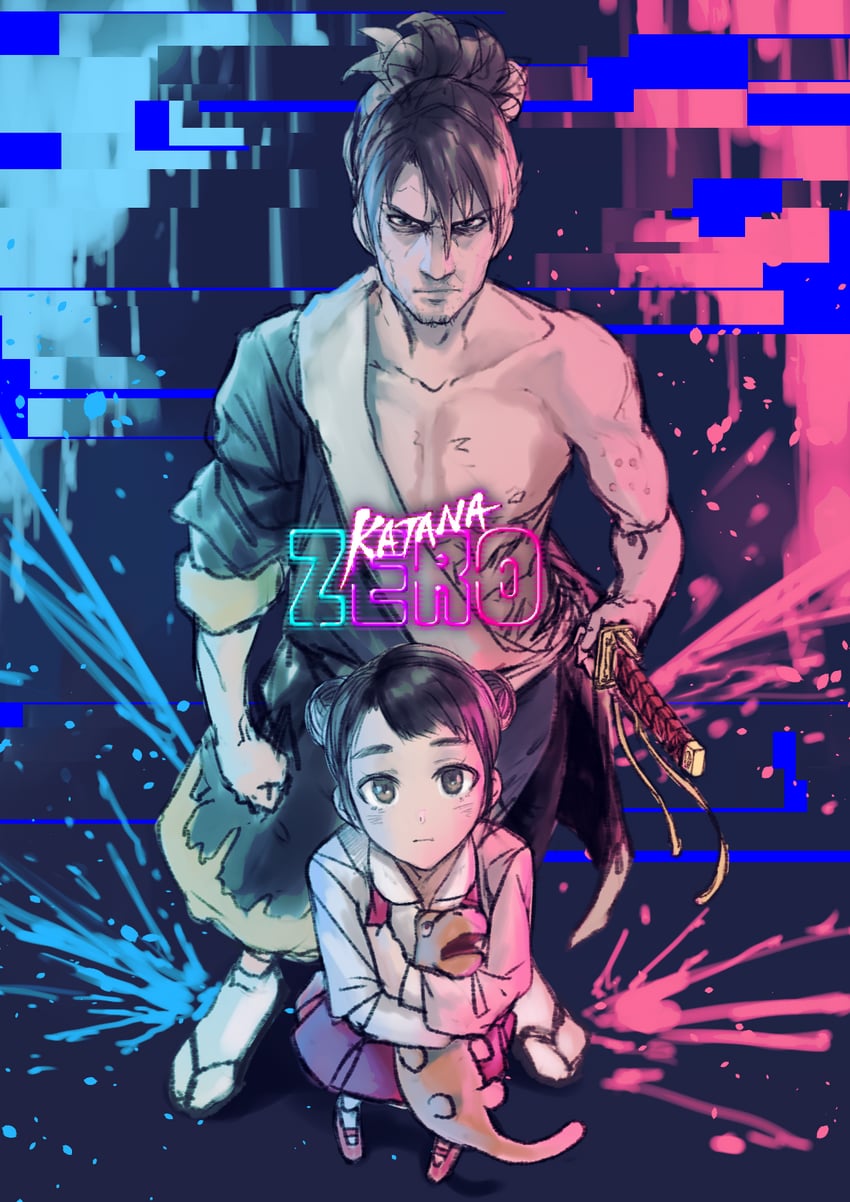 zero and little girl (katana zero) drawn by kilye_kairi