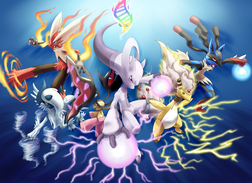 lucario, absol, mawile, mewtwo, blaziken, and 7 more (pokemon) drawn by hooh_lin