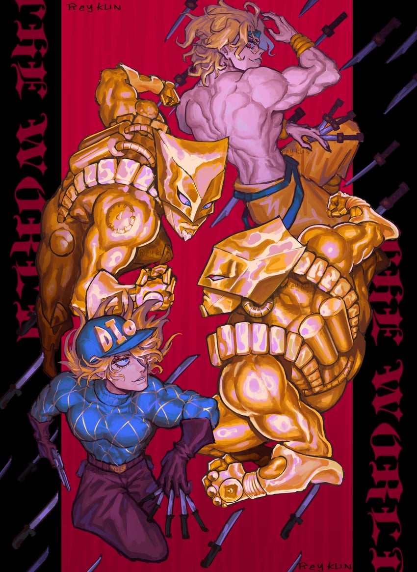 dio brando, diego brando, and the world (jojo no kimyou na bouken and 2 more) drawn by reykun