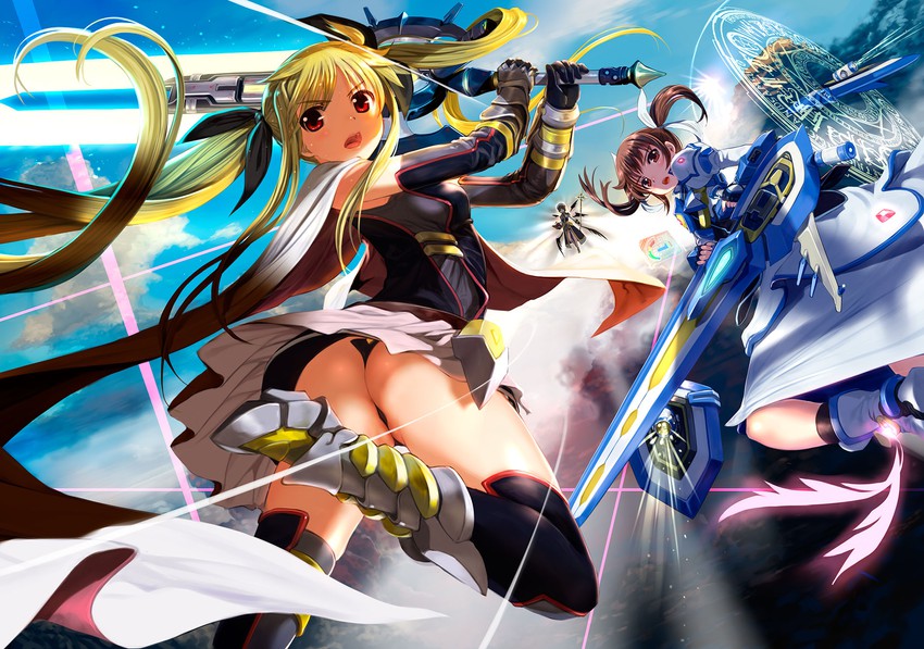 fate testarossa, takamachi nanoha, yagami hayate, bardiche, schwertkreuz, and 3 more (lyrical nanoha and 2 more) drawn by mikazuki_akira!