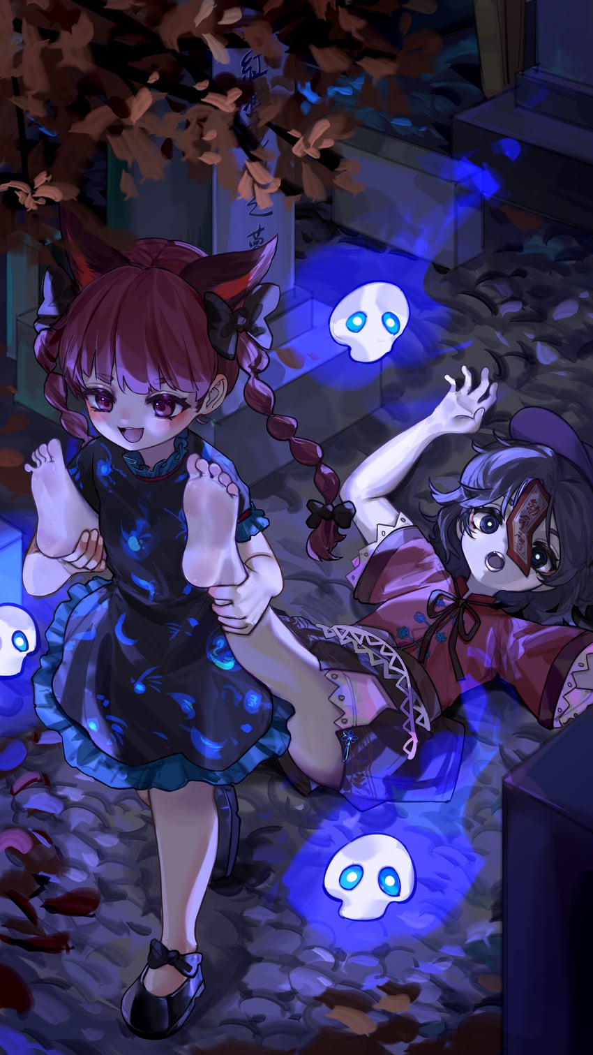 kaenbyou rin and miyako yoshika (touhou) drawn by kourou_(kouroukun)
