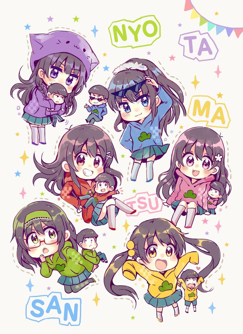 matsuno osomatsu, matsuno karamatsu, matsuno ichimatsu, matsuno jyushimatsu, matsuno choromatsu, and 1 more (osomatsu and 2 more) drawn by sakura_oriko