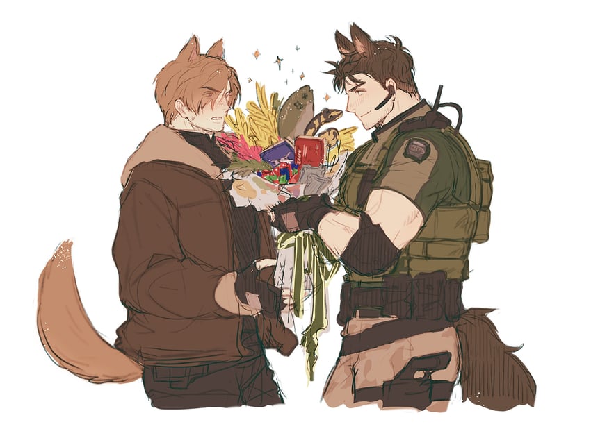 leon s. kennedy and chris redfield (resident evil and 1 more) drawn by ban_(sunerul89204)