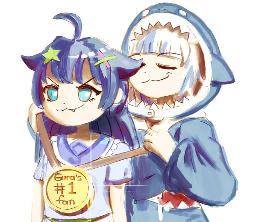gawr gura and senzawa (hololive and 2 more) drawn by luant