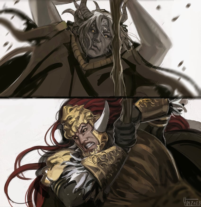 starscourge radahn, morgott the omen king, and margit the fell omen (elden ring) drawn by yen_(yenyenyen19)