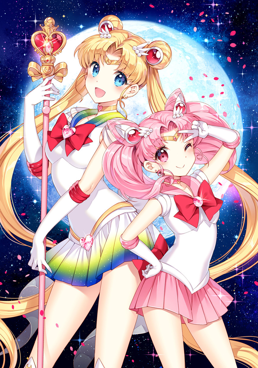tsukino usagi, sailor moon, chibi usa, sailor chibi moon, and super sailor moon (bishoujo senshi sailor moon and 1 more) drawn by nardack