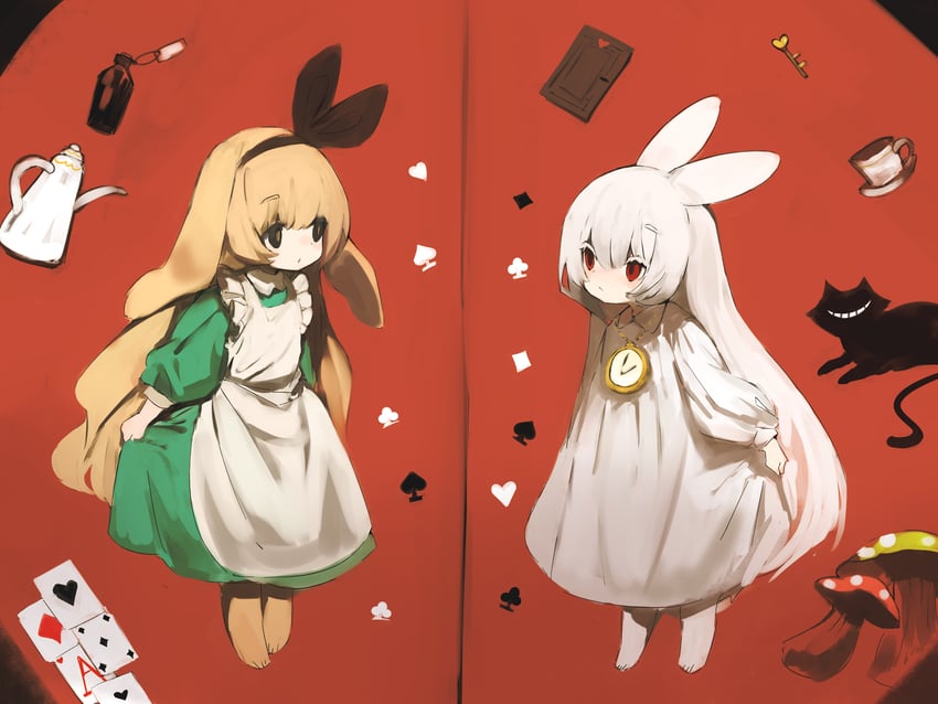 alice and cheshire cat (alice's adventures in wonderland) drawn by shirokujira