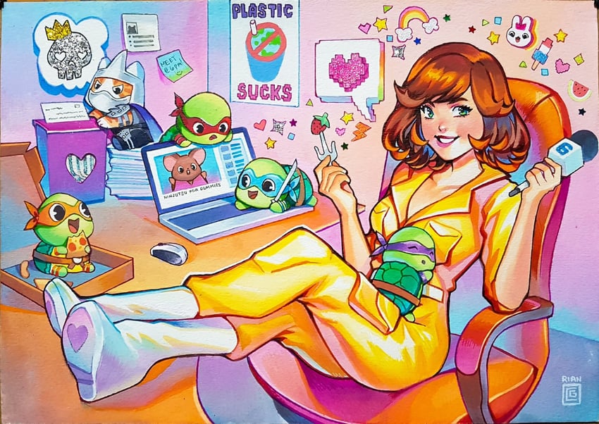 april o'neil, leonardo, raphael, donatello, michelangelo, and 2 more (youtube and 1 more) drawn by rian_gonzales