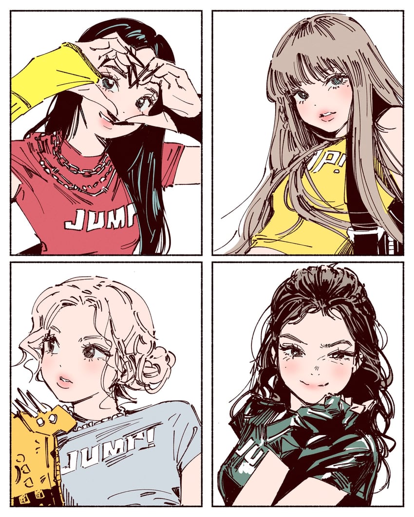 rose, lisa, jennie, and jisoo (real life and 1 more) drawn by polo_tokki