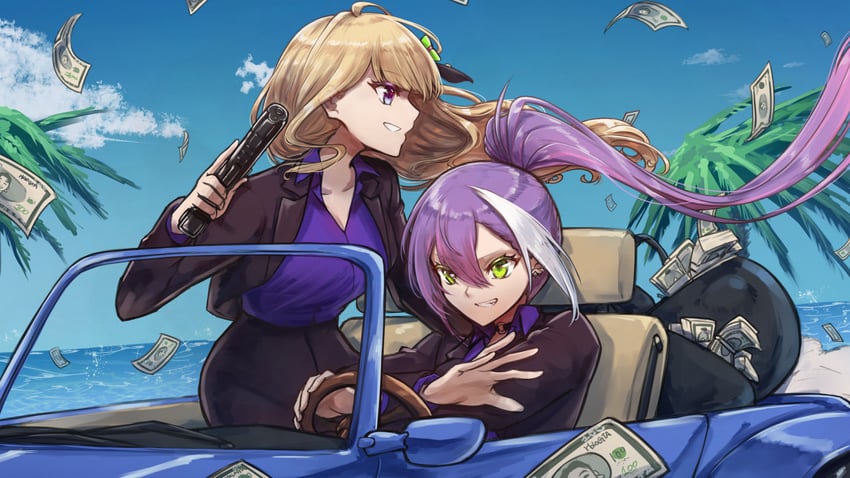 tokoyami towa and aki rosenthal (hololive and 1 more) drawn by bbyau_(yoyosobadgril)