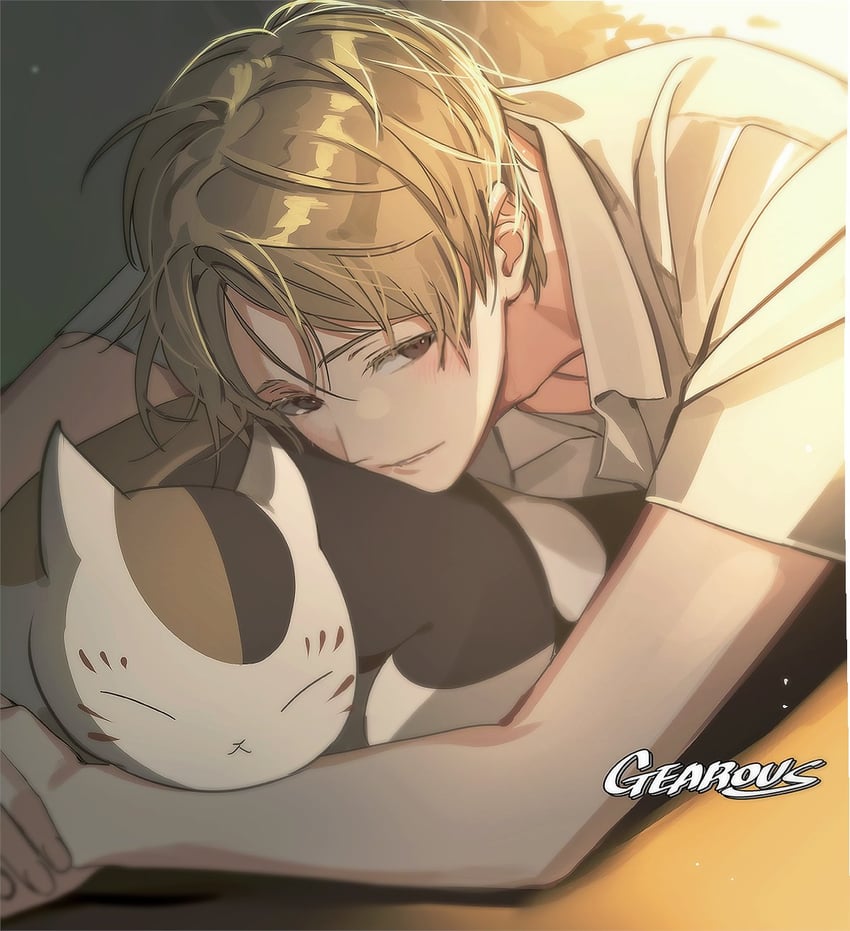 natsume takashi and nyanko-sensei (natsume yuujinchou) drawn by gearous
