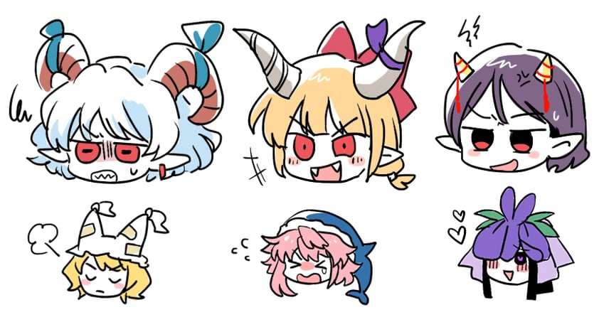 yakumo ran, ibuki suika, toutetsu yuuma, yomotsu hisami, okunoda miyoi, and 1 more (touhou) drawn by re_ghotion
