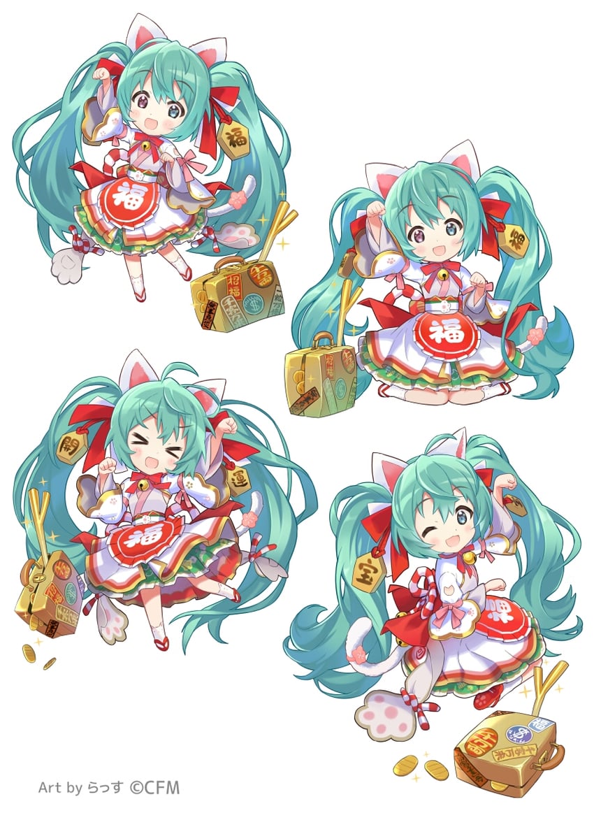 hatsune miku and maneki miku (vocaloid) drawn by rassie_s