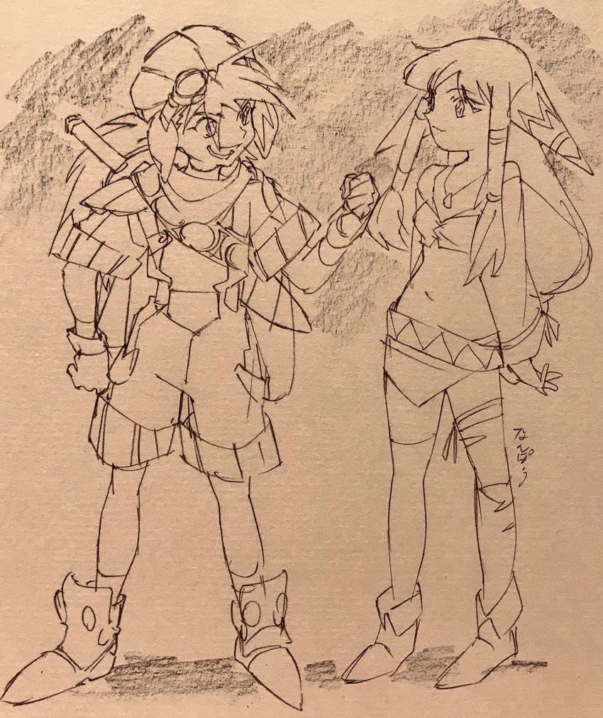 feena and justin (grandia and 1 more) drawn by nanpou_(nanpou0021)
