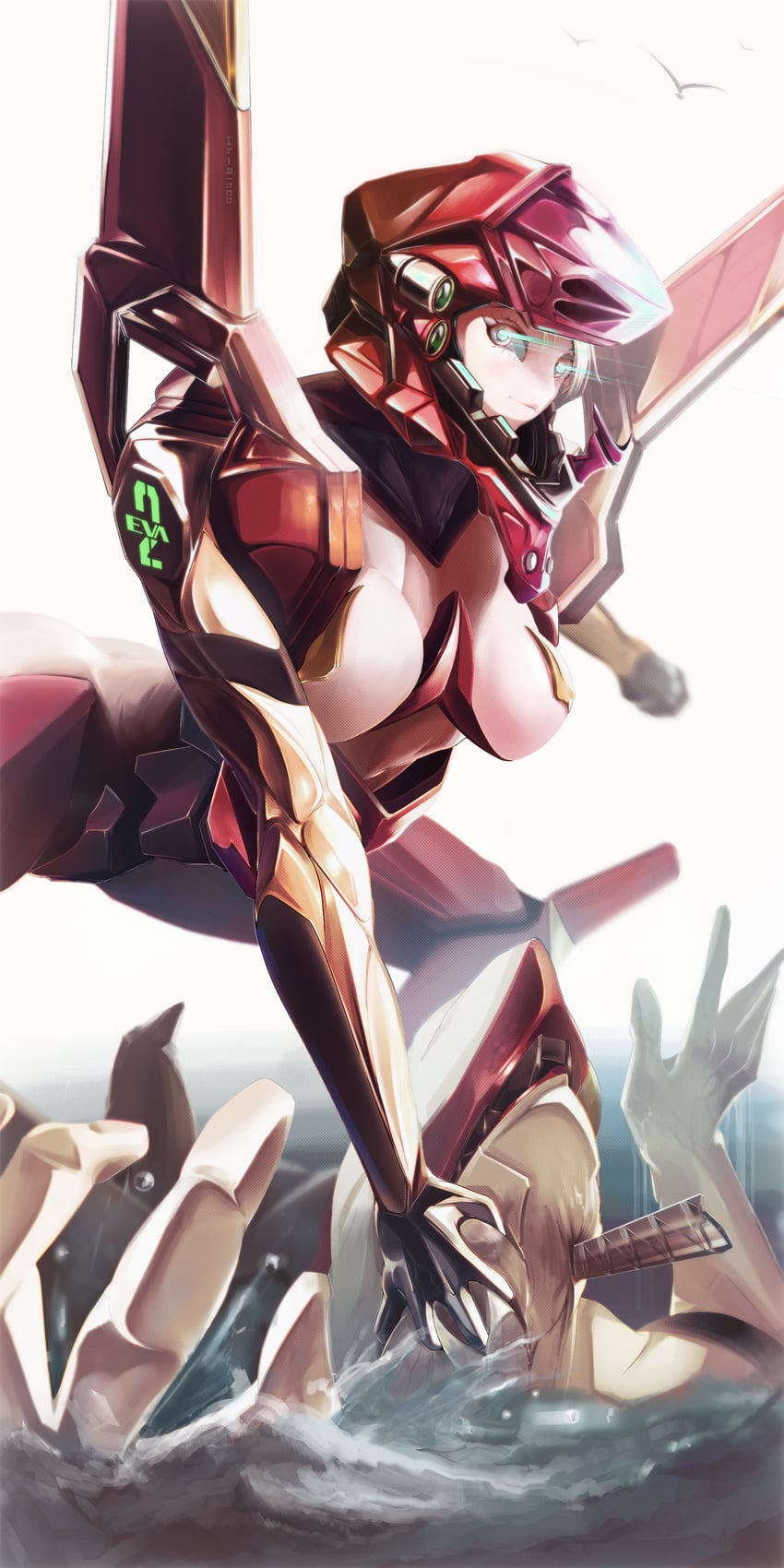 souryuu asuka langley, eva 02, and mass production eva (neon genesis evangelion and 1 more) drawn by vuqozu