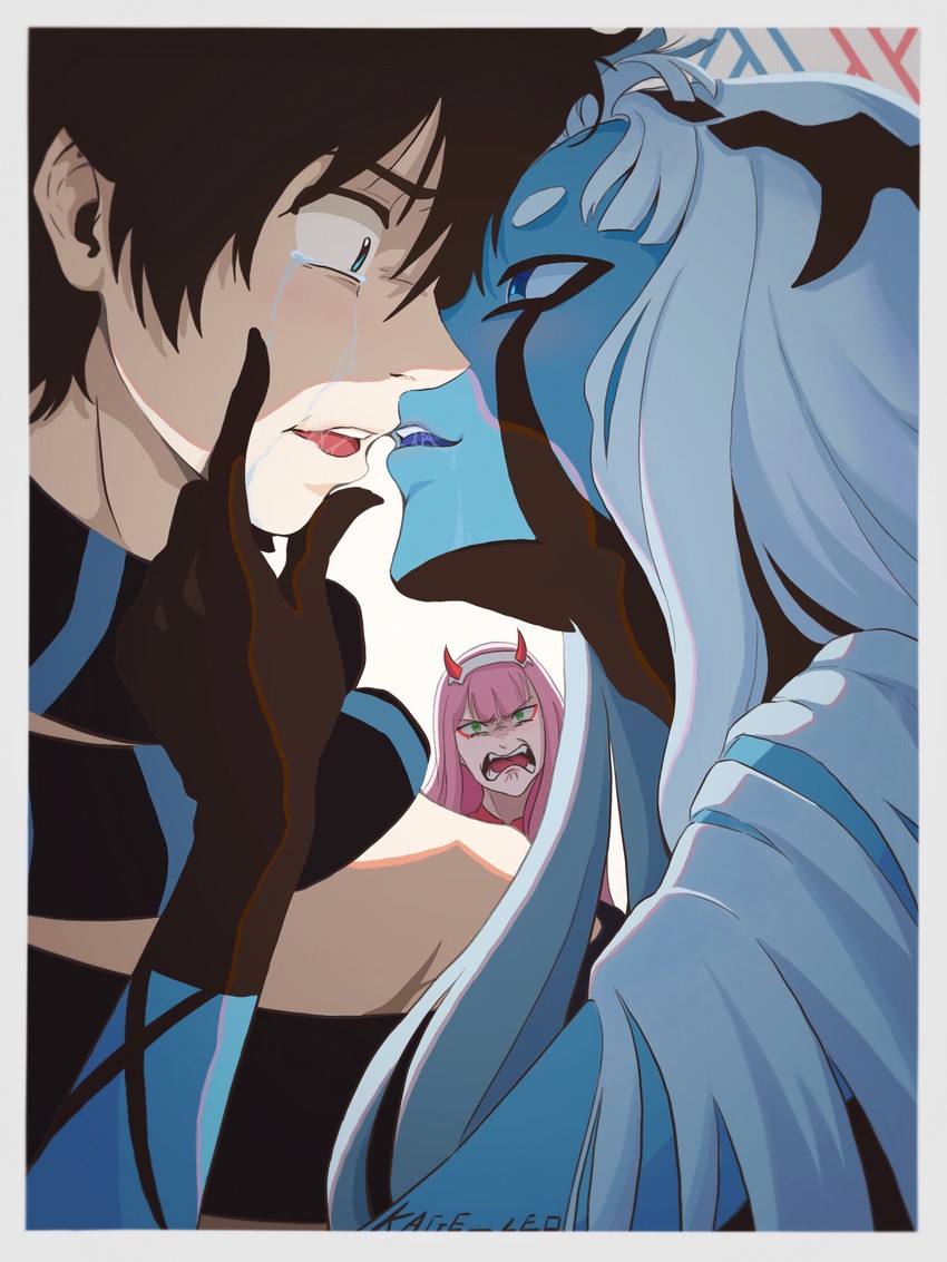zero two, hiro, and 001 (darling in the franxx) drawn by kage_leo