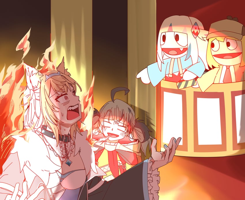 gawr gura, watson amelia, fuwawa abyssgard, and gigi murin (hololive and 2 more) drawn by id_(sakaeharuki)