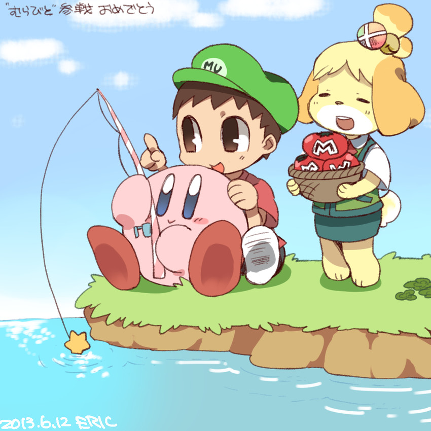 kirby, isabelle, and villager (kirby and 2 more) drawn by eric_flay