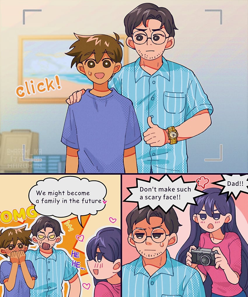 mari, hero, and sunny's dad (omori) drawn by maromichan