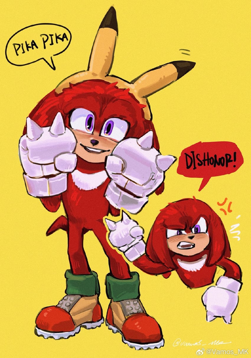 pikachu and knuckles the echidna (pokemon and 1 more) drawn by vamos_mk