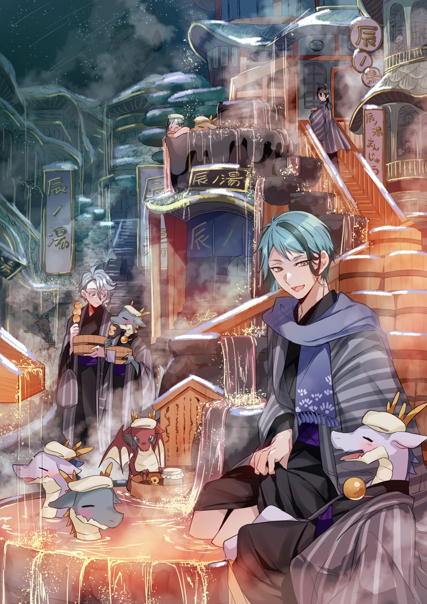floyd leech, jade leech, azul ashengrotto, and malleus draconia (twisted wonderland) drawn by mitsunari_miyako