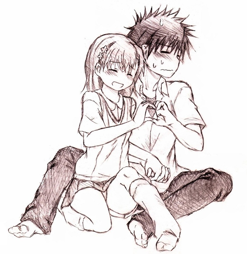 misaka mikoto and kamijou touma (toaru majutsu no index and 1 more) drawn by noz_(magami-n)