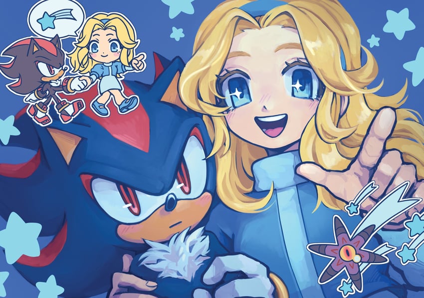 shadow the hedgehog, maria robotnik, and doom's eye (sonic and 2 more) drawn by bazukat_art