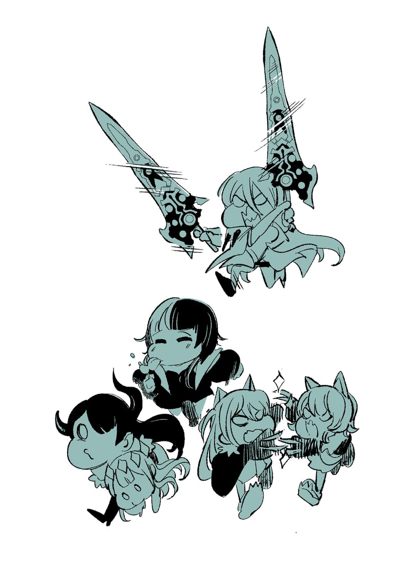 shiori novella, nerissa ravencroft, fuwawa abyssgard, mococo abyssgard, koseki bijou, and 1 more (hololive and 1 more) drawn by galih_m._santoso