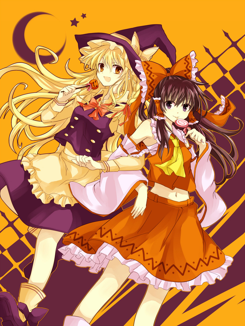 hakurei reimu and kirisame marisa (touhou) drawn by tm-pika