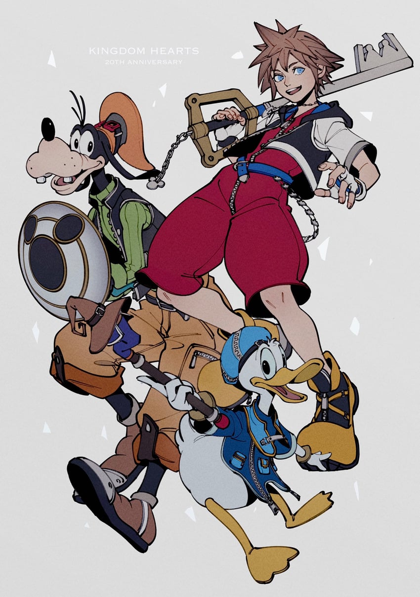 sora, donald duck, goofy, and yellow wine (kingdom hearts and 1 more) drawn by oimo_(oimkimn)