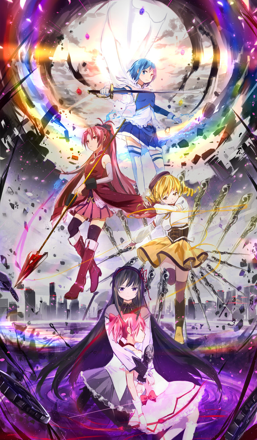 akemi homura, kaname madoka, miki sayaka, sakura kyoko, tomoe mami, and 1 more (mahou shoujo madoka magica) drawn by ume_(plumblossom)