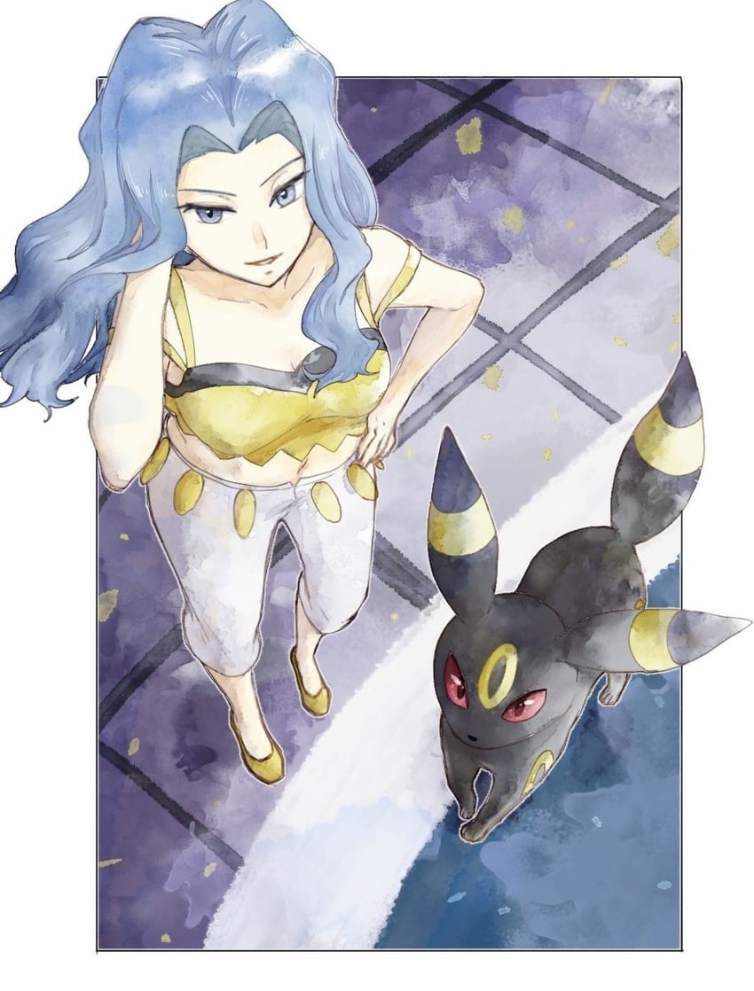 umbreon and karen (pokemon and 1 more) drawn by asuka_rkgk