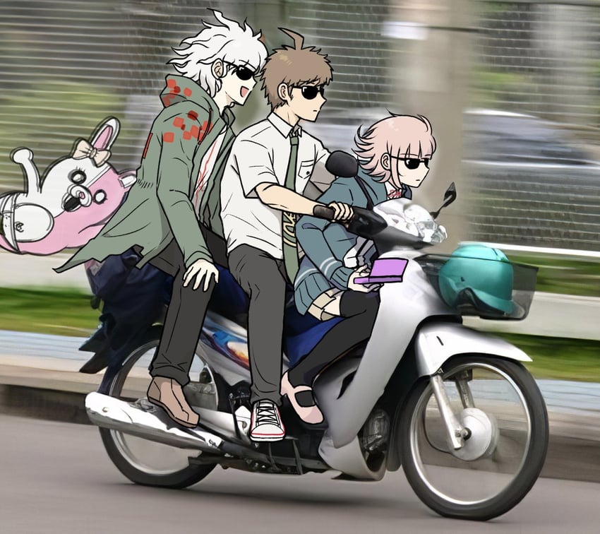 nanami chiaki, komaeda nagito, hinata hajime, and monomi (danganronpa and 1 more) drawn by kmnm_1403