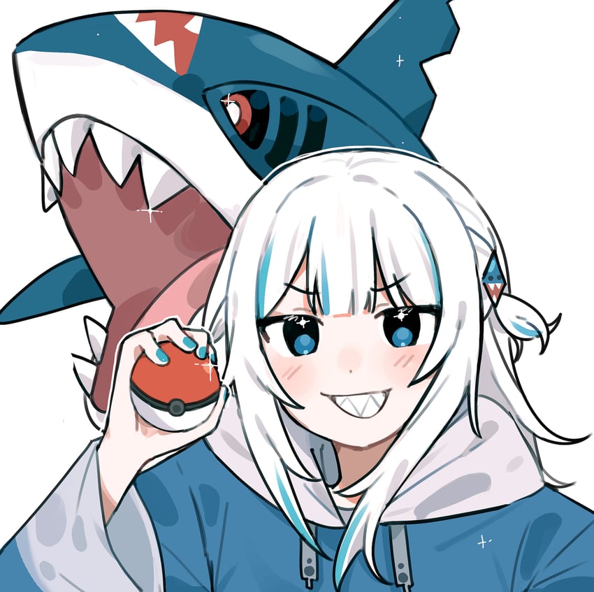 gawr gura and sharpedo (pokemon and 2 more) drawn by emne