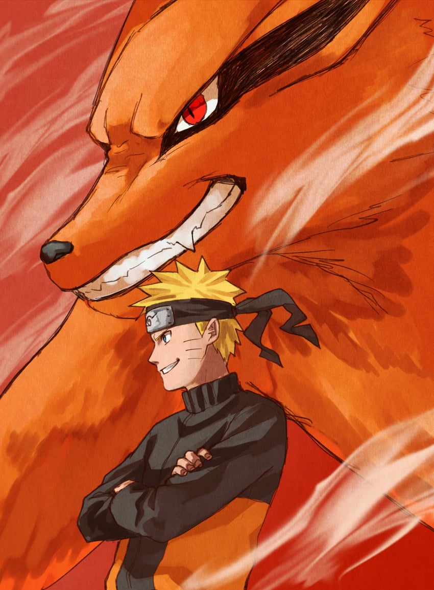 uzumaki naruto and kurama (naruto and 1 more) drawn by pnpk_1013