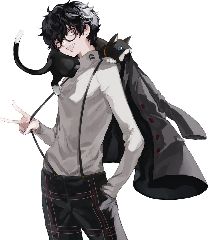amamiya ren and morgana (persona and 1 more) drawn by saichuu_(more1208)