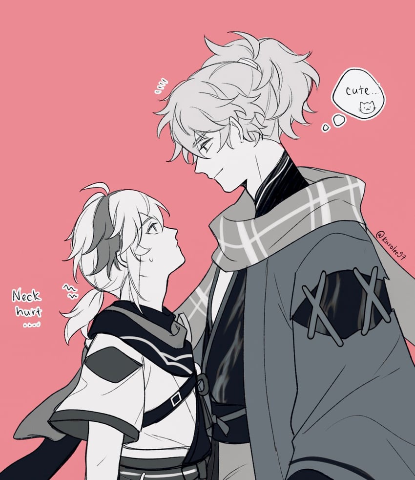 kaedehara kazuha and kazuha's friend (genshin impact) drawn by kuro_lee