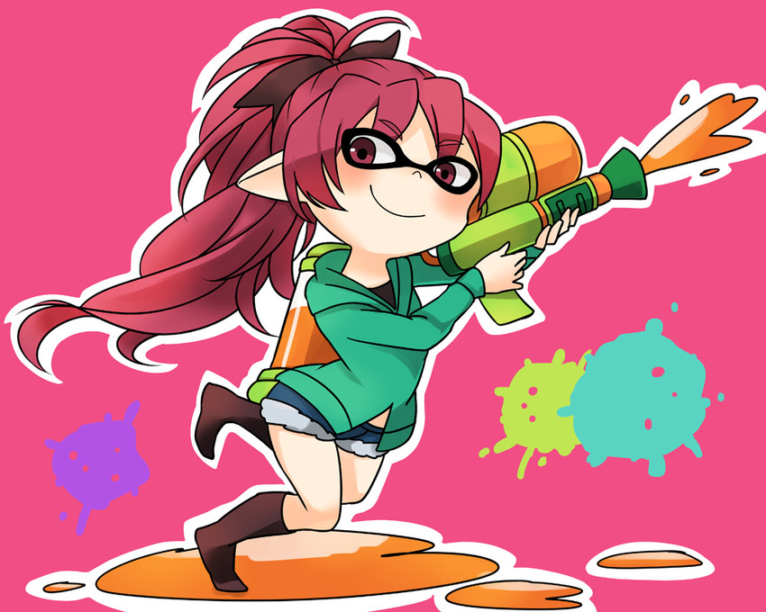 sakura kyoko and inkling player character (mahou shoujo madoka magica and 2 more) drawn by aisawa_natsu