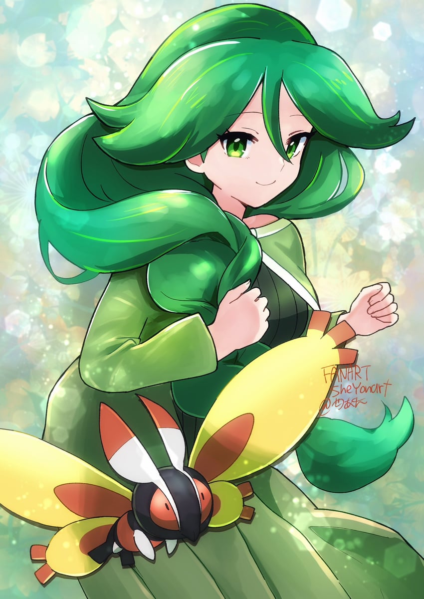 cheryl and mothim (pokemon and 1 more) drawn by sheyona