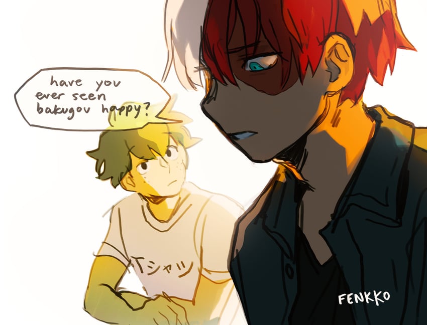 midoriya izuku and todoroki shoto (boku no hero academia) drawn by fenkko