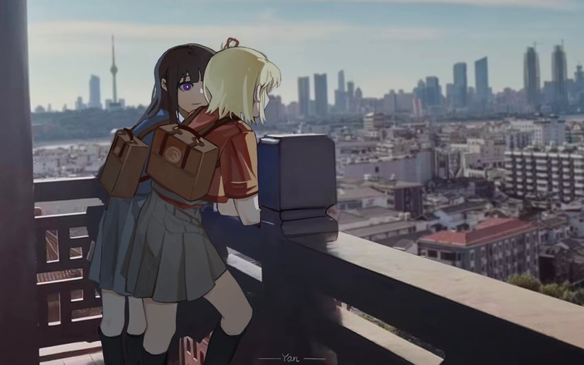 nishikigi chisato and inoue takina (lycoris recoil) drawn by yanlingjinshilihuahua