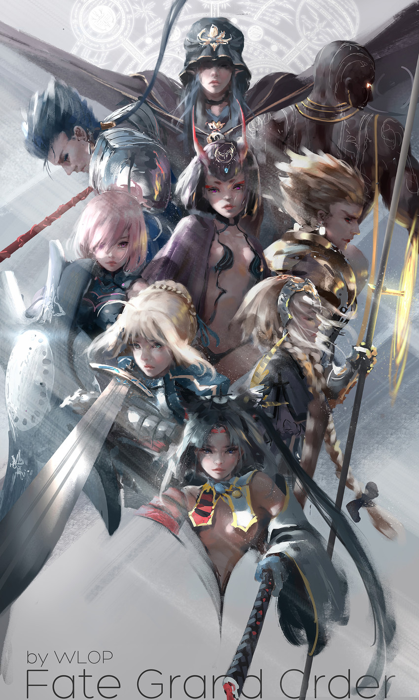 artoria pendragon, saber, mash kyrielight, jeanne d'arc, gilgamesh, and 5 more (fate and 3 more) drawn by wlop